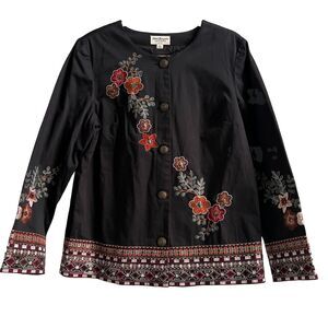 Vintage Embroidered Floral Geometric Trim Jacket NWT Cotton Made in India